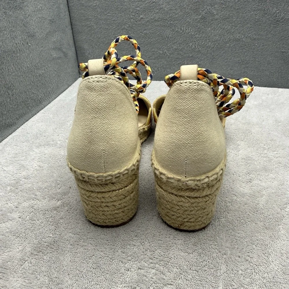 Tory Burch Laguna 60 Espadrille Wedge Sandals Women's 5M Ivory Navy Orange